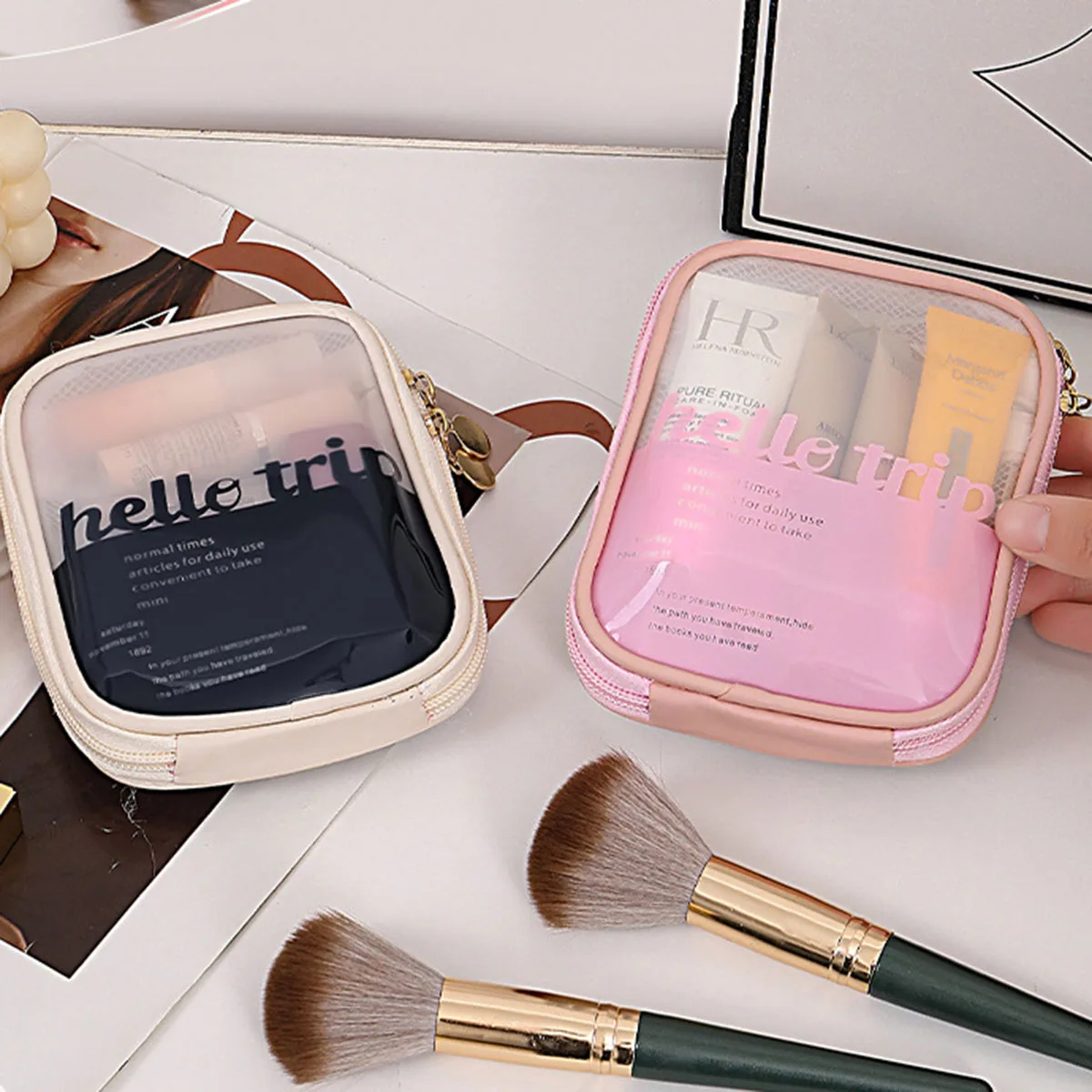 Beauty Kiss Makeup - Pochette Cosmétique Transparente Portable, Organisateur de